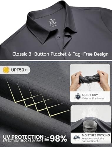 PINSPARK Mens Polo Shirt Short Sleeve Grey Polo Shirts for Men Quick Dry Slim Fit Golf Shirt Moisture Wicking Collared Polos - Thumbnail 4