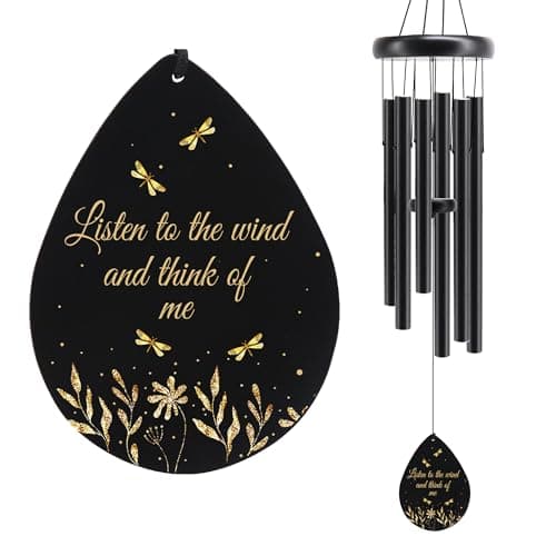 JMsuertes Memorial Sympathy Wind Chimes for Outside Clearance, Dragonfly Wind Chimes for Loss of Loved One Mother Father,Bereavement/Condolence/Remembrance/Memorial/Funeral Gift Idea,32in Wooden,Black - Image 1