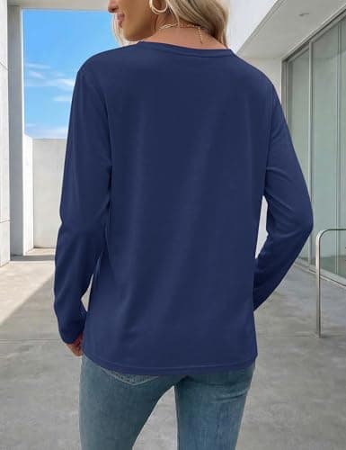 LaGracia Long Sleeve Shirts for Women Cotton Crew Neck Casual Basic Soft Lightweight Long Sleeve T Shirt Tops Trendy Spring Fall Outfits Blue Grey S - Thumbnail 5