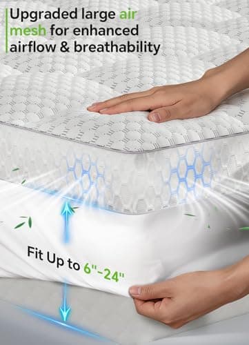 BEDELITE King Mattress Topper 3 Inch Thick Mattress Pad, Plush Pillow Top Bed Cover with Elastic Deep Pockets Up to 6-24 Inch for Pressure Relief, Shredded Memory Foam Filling (White) - Thumbnail 4
