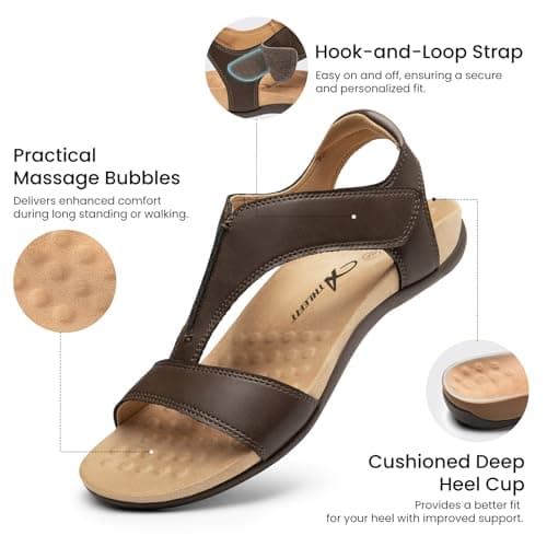 Athlefit Brown Orthopedic Sandals for Women Comfortable Orthotic Flat Sandals with Adjutable Strap for Summer Beach Casual Walking 11 - Thumbnail 4