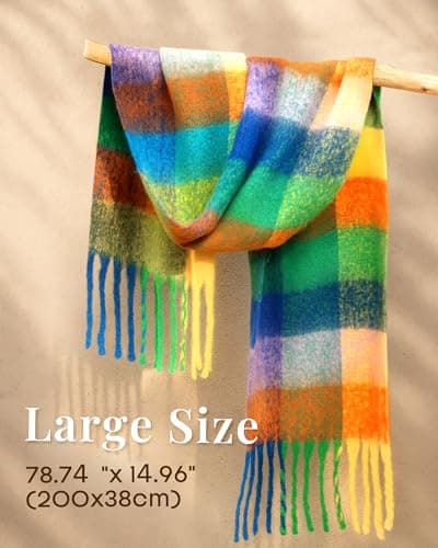 FURTALK Winter Scarf for Women, Oversized Plaid Chunky Thick Blanket Scarves Warm Colorful Cold Weather Long Wrap - Thumbnail 3