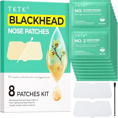 TKTK Blackhead Nose Patches, Gentle 3-Step Nose Strips, Painless Melting Blackhead Remover and Whitehead Pore Strips, Deep Pore Cleansing for All Skin Types (8 Pcs) - Image 1