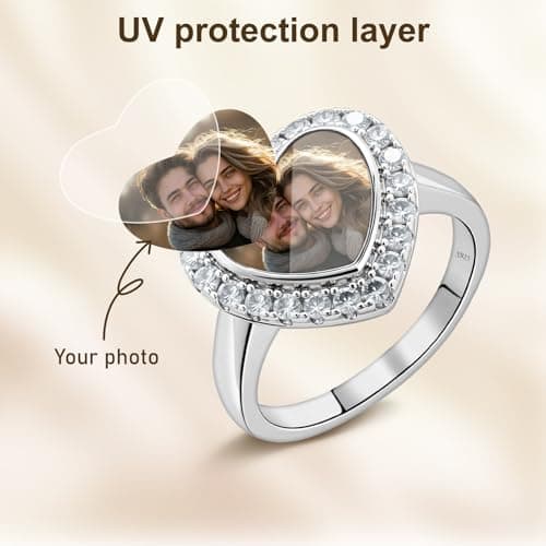 Hejvhb Personalized Photo Ring - Square/Heart Picture Ring Memory Gift for Women family Couple Friends Mother's Day Birthday Christmas Anniversary - Thumbnail 2