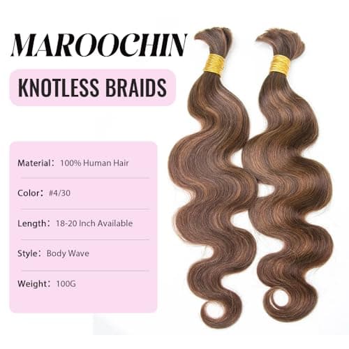 Braiding Human Hair for Boho Braids 100G Body Wave Boho Human Hair for Braiding #4/30 100% Brazilian Human Braiding Hair 18 Inch - Thumbnail 2