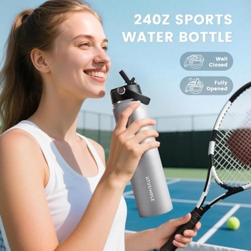 24oz Insulated Travel Water Bottle - Stainless Steel, Leakproof - Keeps Drinks Hot or Cold - for Outdoors, Sports, Bike, Gym, Marathon - Gift for Women, Men - Thumbnail 5