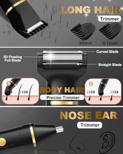 Beard Trimmer for Men,Manscape 3-in-1 Electric Razor Groin Groomer,IPX7 Waterproof Wet/Dry,Versatile Body Hair Trimmer for Ball/Beard/Nose,USB Rechargeable & Nose/Shaves Head,Christmas Gifts for Men - Thumbnail 2