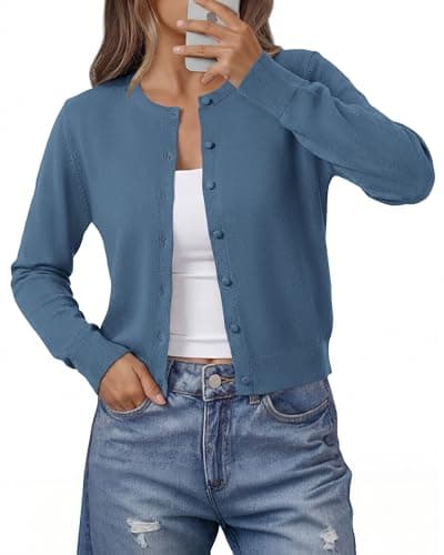 BTFBM Cardigan Sweaters for Women 2026 Lightweight Sweater Button Down Casual Knit Shrugs Tops Spring Fashion Clothing(Dark Blue, Large) - Thumbnail 3