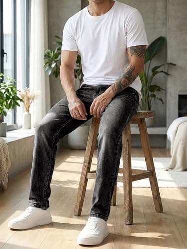 JMIERR Men's Slim Fit Stretch Tapered Leg Skinny Jeans, Casual Cotton Comfort Flexible Denim Pants for Men with 5 Pockets, 34W*30L, Gray - Thumbnail 5