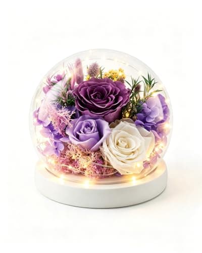Nysunten Forever Preserved Flowers Decoration in Clear Glass Dome, Long Lasting Flowers Gift for Her, Forever Rose Gift for Mother’s Day Valentine’s Day (Purple)