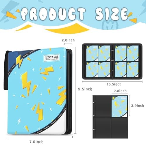 Trading Card Binder 4 Pocket, Card Binder 400 Pockels Card Book Holder Cards with 50 Removable Sleeves, 3-RingZip Design MTG/TCG/Sport Collectible Trading Card Albums Gifls for Boys and Girls (Blue) - Thumbnail 2