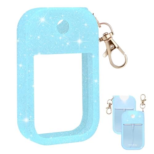 Palksky Hand Sanitizer Spray Glitter Case for Touchland,Silicone Case with Keychain for Power Mist and Glow Mist 1 fl oz(Glitter Sequin Blue),Travel Size - Image 1