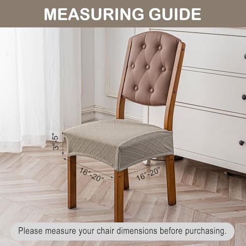 Genina Waterproof Seat Covers for Chairs,Set of 4 Dining Room Chair Seat Covers for Kitchen,Stretch Jacquard Removable Washable Dining Chair Slipcovers Protectors,No Rear Covers, Taupe - Thumbnail 5
