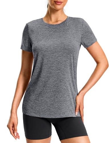 Workout Shirts for Women Lightweight Hip-Length Long Tshirts Dry Fit Short Sleeve Athletic Tops Gym, Running, Summer Casual(Heather Light Gray, 2XL) - Image 1
