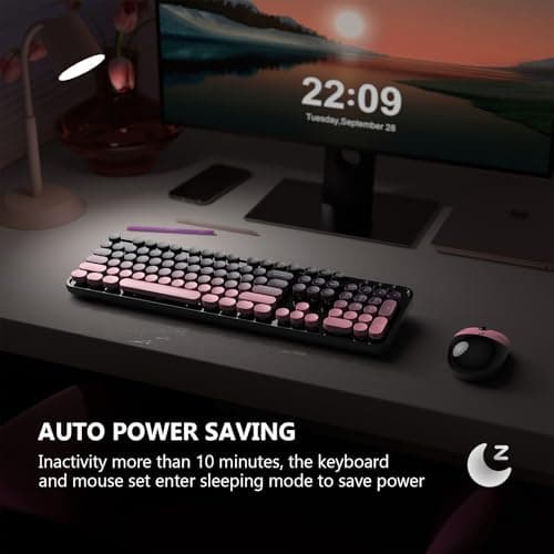 MOFII Wireless Keyboard and Mouse Combo, 2.4 GHz Full-Size Retro Round Keyboard and Mouse, Plug and Play, 8 Multimedia & Shortcut Keys for Mac, Windows, Laptop/Desktop/PC - Pink Gradient - Thumbnail 3