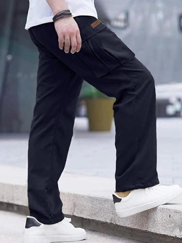 Comdecevis Men's Casual Cargo Pants Big and Tall Workout Joggers Stretch Baggy Sweatpants Hiking Drawstring Tactical Pants with Multi Pockets Blue - Thumbnail 3