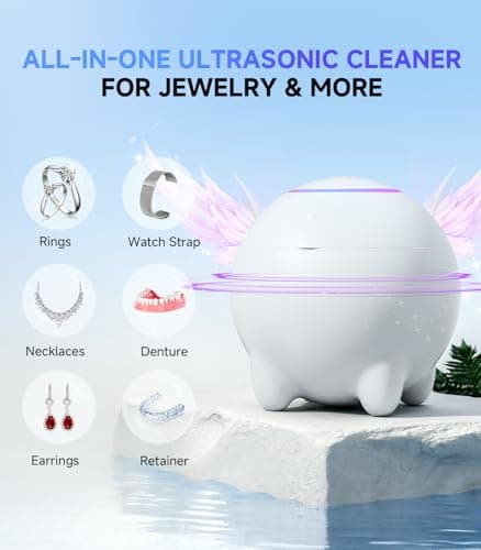Ultrasonic Jewelry Cleaner Machine, 45KHz Retainer Cleaner Ultrasonic Professional for Dentures, Ring, Earrings Sterling Silver Deep Cleaning with 4 Modes, Timer, Low Noise, 304 Stainless Steel Tank - Thumbnail 3
