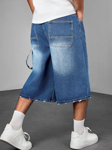 DISLANBO Men's Baggy Jeans Shorts Wide Leg Loose Fit Y2K Hip Hop Long Denim Shorts Streetwear Below Knee - Thumbnail 3