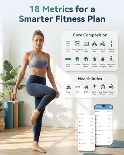 YUHUO Smart Scale for Body Weight, 4-Electrode BIA Body Composition Scale with High Precision, Large LED Display, Digital Bathroom Scale for BMI, Body Fat, Muscle Mass, 18 Metrics Sync APP, 400lb - Thumbnail 3