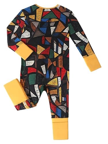 Joonberry Infant Baby Girl Clothing Bamboo Rayon Footies, Newborn outfit Footed Long Sleeve Jumpsuit with Zipper and Mitten Cuffs (Geometric Pattern, 6-9M) - Thumbnail 2