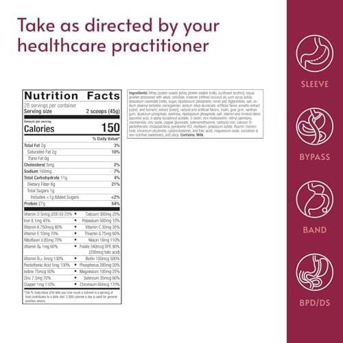 Bariatric Advantage High Protein Meal Replacement Drink Mix, Protein Powder Whey Isolate for Gastric Bypass and Sleeve Gastrectomy Patients, 27g Protein, Lactose Free - Chocolate - 28 Servings - Thumbnail 2