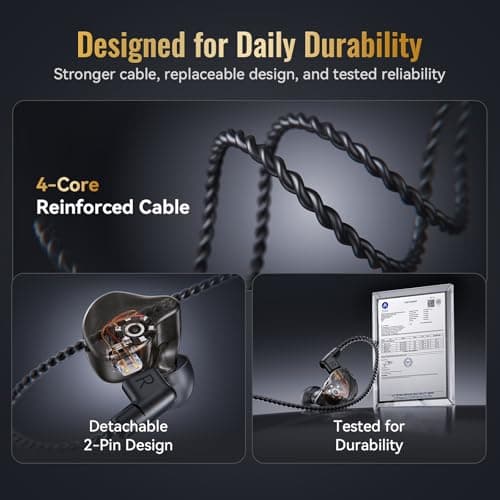 Kinglucky HiFi Wired IEM Earbuds, in-Ear Monitor Headphones for Gaming & Music, Balanced Clear Sound, Detachable 2-Pin Cable, Lightweight Comfortable Fit, 3.5mm Wired Earphones for PC, Laptop & Phone - Thumbnail 5