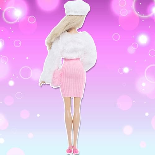 BJMOWIN 1 Set Doll Clothes and Accessories Including White Coat Hat Pink Sweater Dress Bag and Shoes for 11.5 inch Dolls, Ideal Christmas Day Gift (No Doll) - Thumbnail 3