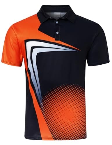 Seadodo Golf Shirts for Men Short Sleeve Dry Fit Moisture Wicking Performance Print Polo Shirt for Tennis Hiking Camping Geometric Orange M - Image 1