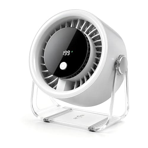 Coolking Portable Desk Fan for Bedroom, 199 Speeds Rechargeable USB Table Fan with 4000mAh Battery, 360° Rotation, LED Display, Quiet Wall-Mountable Personal Cooling Fan for Home Office (White)