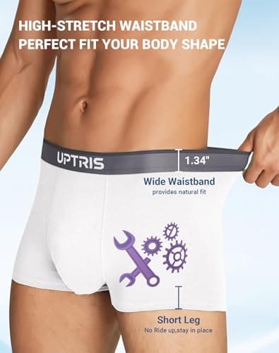 UPTRIS Boxer Briefs for Men Pack，Cotton Short-leg Mens Boxer Briefs Ultra Soft Underwear, 5 Packs No Riding Up Mens Underwear Comfort Moisture-Wicking and Breathable - Thumbnail 4