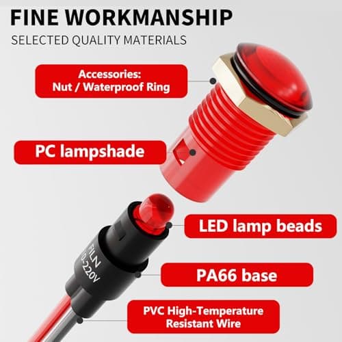 FILN 10PCS Small 110V LED Indicator Light, 8mm (5/16") IP67 Waterproof Low Power Pilot Lights Panel Mount for Car, Truck, Boat, Marine, Dash(110v, Green) - Thumbnail 4