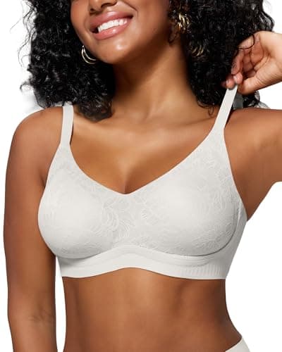 HORISUN Jelly Bras for Women No Underwire Lace Comfort Wirefree Padded Back Fat Smoothing T Shirt Seamless Wireless Lift Bralettes (Lace White 32D) - Image 1