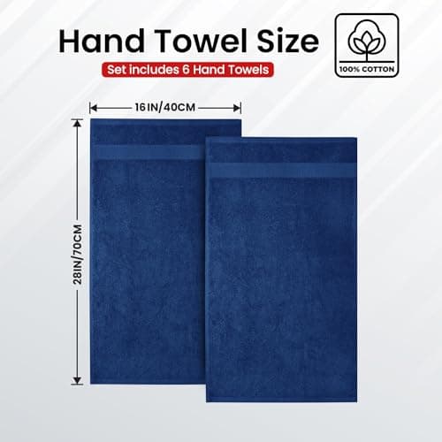 Infinitee Xclusives Hand Towels for Bathroom - Set of 6 (16x28 inches) 600 GSM, 100% Cotton Ultra Soft, Quick Drying, Hotel Quality Hand Towel Set (Tranquil Navy) - Thumbnail 3