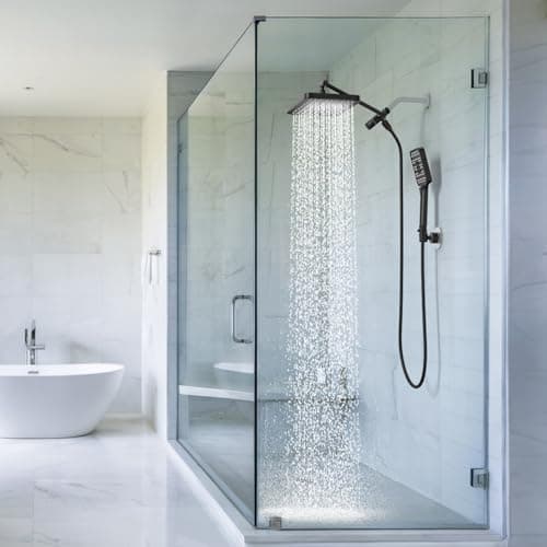 Rain Shower Head with Handheld Spray Combo Set, Adjustable 12" Rainfall Dual Shower Head, Double&Tandem Shower Head, Waterfall Showerhead Bathroom -Matte Black - Thumbnail 3