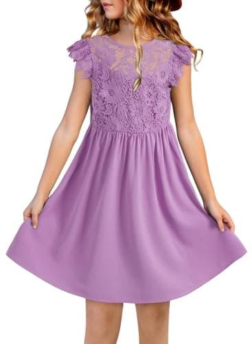 DOKOTOO KIDS Teen Girls Summer Dress Flower Girl Dressy Party Dress Wedding Guest Formal Lace Sleeveless Fashion Clothes Purple Size 14 15 16 Years Old - Image 1