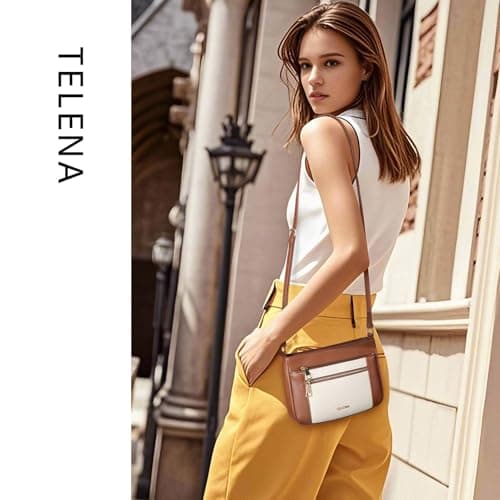 Telena Crossbody Bags for Women, Leather Cross body Purse With Adjustable Strap (Beige With Brown, X-Large) - Thumbnail 2
