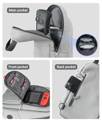Syntech Carrying Case Compatible with Steam Deck OLED/ROG Ally X/ROG Xbox Ally X/Legion Go S/Nintendo Switch 2/PS Portal, Portable Travel Sling Bag for Consoles & Accessories with Large Storage, Gray - Thumbnail 3