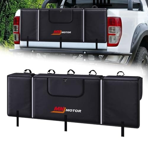 MNJ MOTOR Tailgate Bike Pad, Pickup Truck Tailgate Pad Carry 5 Mountain Bikes Tailgate Cover Tailgate Protection Pad with Reflective Strips Tool Pockets and Rear Camera Opening - Image 1