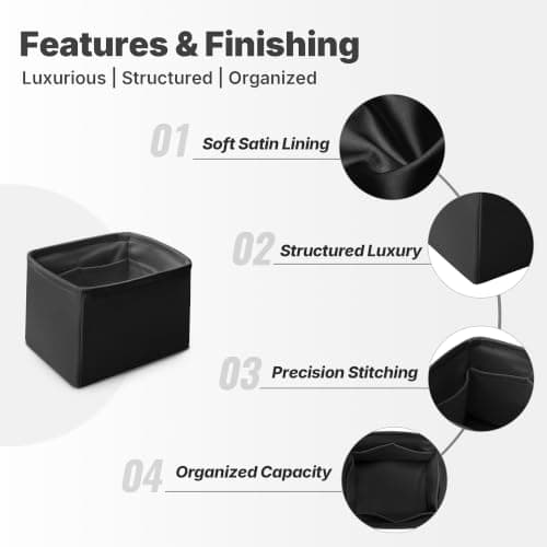 KINGS IN BAG Satin Purse Organizer for Picotin 22, Black - Thumbnail 6