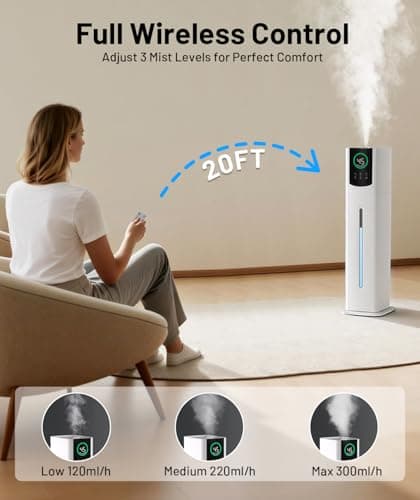 AreShark 2.4 Gal/9L Humidifier for Bedroom, Large Room 500ft², Cool Mist Air Humidifiers with 75H Runtime, Humidity Setting, Easy to Clean, Top Fill, 30dB Quiet, for Plants, Adults, Nursery, Kids - Thumbnail 5