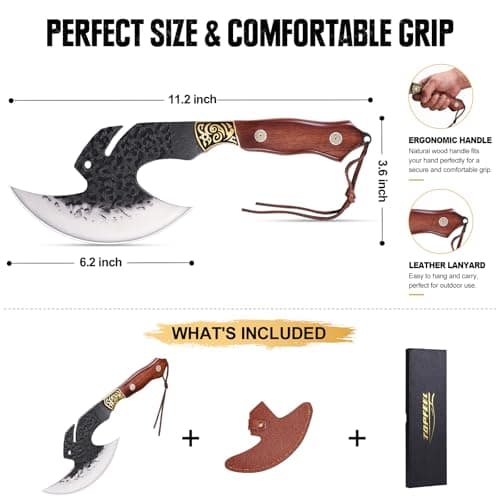 Topfeel Hand Forged Viking Knife 6.2" Meat Cleaver with Sheath, Chinese Kitchen Axe Boning Knife for Meat Cutting, High Carbon Steel Butcher Knife Home Outdoor BBQ Camping Birthday Gifts for Men Dad - Thumbnail 6