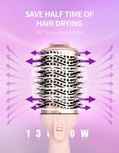ZM ZHEMEI 1300W Hair Dryer Brush,4 in 1 Blow Dryer Brush Anti-frizz Ceramic Titanium Barrel with ALCI Safety Plug Professional Salon Hot Air Brush for All Hair Types (Rosegold) - Thumbnail 4