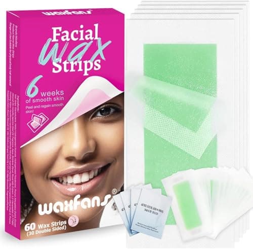 Waxfans Wax Strips for Hair Removal, 60 Counts Facial Wax Strips for Face,Eyebrow,Body,Bikini,Underarms,Legs, Easy at Home Waxing Kit for Women with 4 Oil Wipes for Sensitive Skin (Pink) - Image 1
