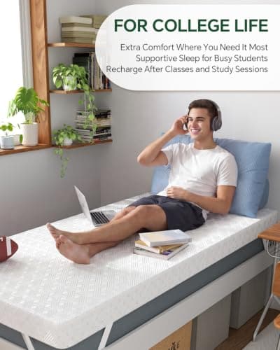 Qocismile College Dorm Room Essentials Twin XL Mattress Topper Firm Gel Memory Foam Mattress Topper for Pressure Relief 3 inch Mattress Bed Pad,Dual-Layer Foam,Bamboo Rayon Cover for Comfort Sleep - Thumbnail 4