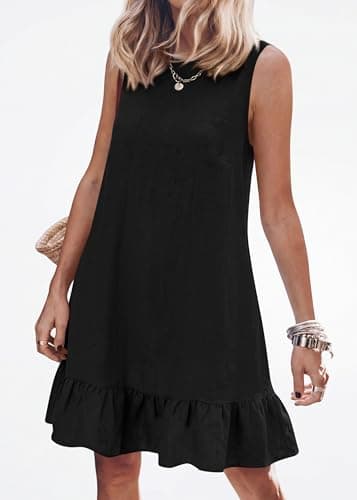 KIRUNDO Women's Casual Summer Dresses 2026 Spring Sleeveless Shift Tank Mini Dress Flowy Ruffle Hem Beach Vacation Sundress(Black, Medium) - Thumbnail 2
