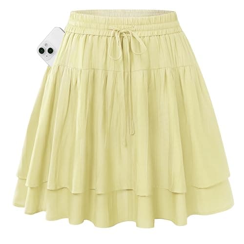 Kate Kasin Womens Mini Skirts with Shorts Underneath, Flowy Ruffle Skorts Y2K, Tennis Skirts with Pockets 2026 Yellow XL - Image 1