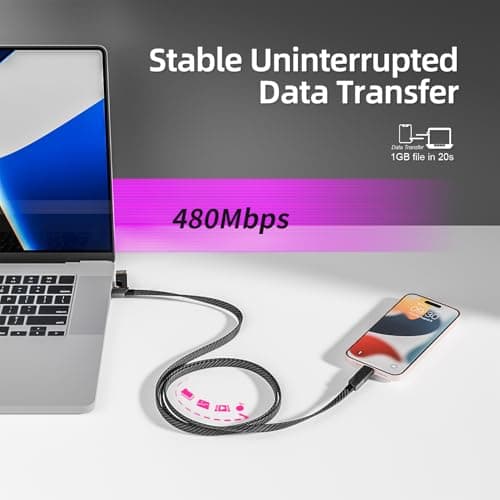 USB C Cable, 240W MAX 4 in 1 Charging Cord 5FT with E-Mark Chip, Fast Charging USB A/C to C/Lightning Cable for iPhone 17/16/15/14/13 Series, MacBook/Pad/Android/Tablets and More, iPhone Charger Cord - Thumbnail 5