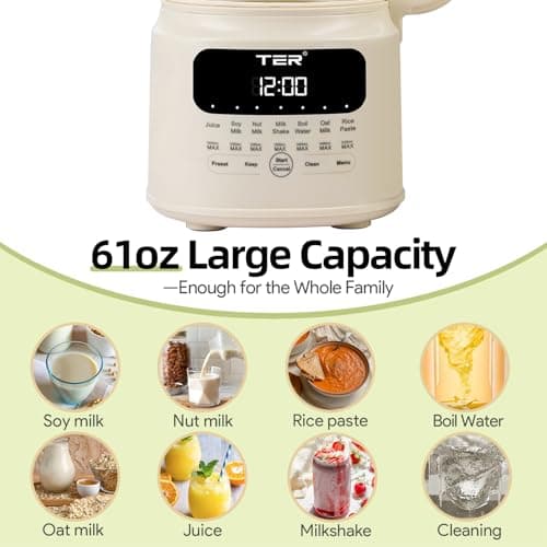 TER Glass Nut Milk Maker Machine for Almond/Oat/Soy Milk with 7 Accessories - Thumbnail 3