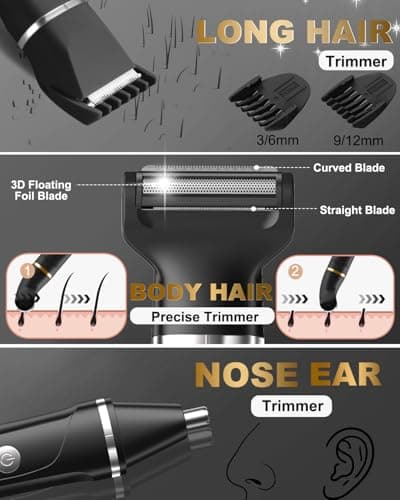 RAXMETRY Beard Trimmer for Men,Manscape 3-in-1 Electric Razor Groin Groomer,IPX7 Waterproof Wet/Dry,Versatile Body Hair Trimmer for Ball/Beard/Nose,USB Rechargeable & Nose/Shaves Head,Silver - Thumbnail 2