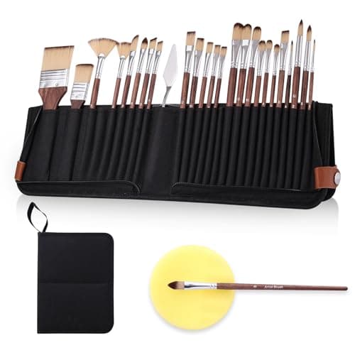 26-Piece Brush Set,Travel Watercolor Brushes, Includes Flat Brushes, Fan Brushes, Cat's Tongue Brushes, and Palette Knives.Suitable for Oil Painting and Watercolor Painting. - Image 1